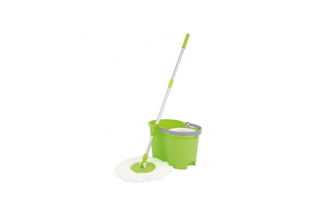 Universal spin and centrifugal floor mop with a bucket
