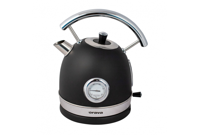 Retro kettle with analog thermometer, black