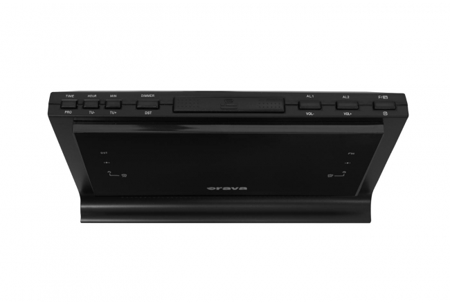 Rádiobudík s veľkým displejom a rozhlasovým pásmom AM/FM.