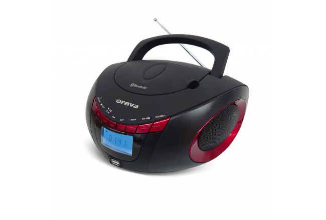 Portable CD / USB player with radio and Bluetooth, red-black