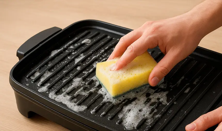 Čistenie grilu s mäkkou hubkou